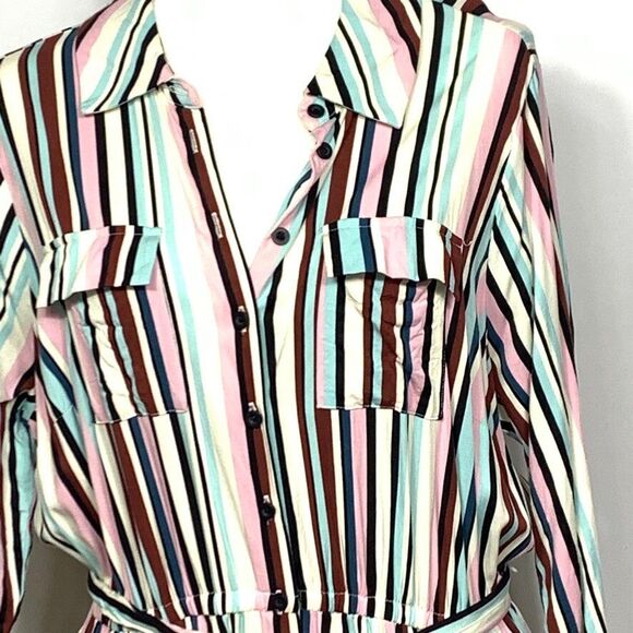 Torrid 2 Dress Womens Plus Stripped Belted Maxi Belted Button Front Long Sleeve - Picture 8 of 15